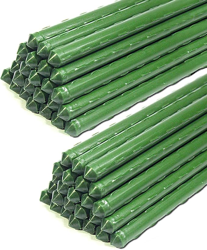 G-LEAF Garden Stakes 4 ft Plastic Coated Steel Tube Sturdy Metal Plant Sticks for Tomato,Cucumber,Bean,Tree,Pack of 50