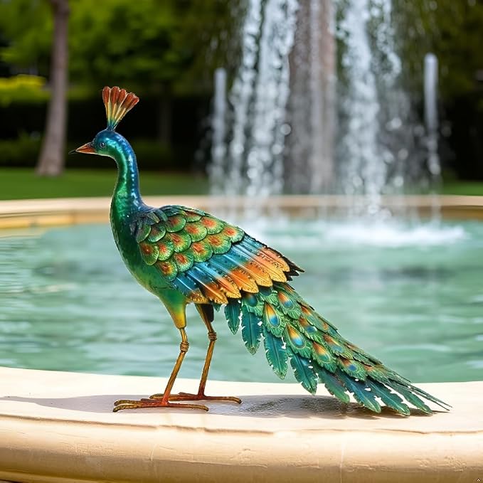 chisheen Metal Peacock Statue Garden Decor Yard Art Sculpture Gift for Women(Green)