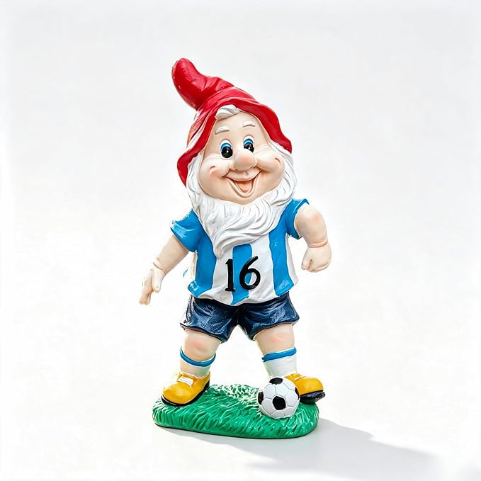 Outdoor Gnome Sculpture Soccer Garden Gnome Statue, 9.8 x 5.1 x 3.5 inches, Red Hat with Blue Jersey The for Football Enthusiasts