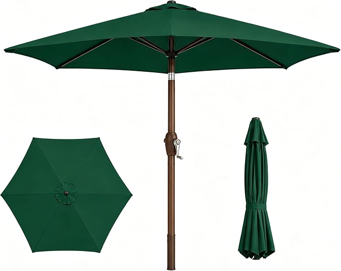 7.5ft Patio Umbrella, Outdoor Table Market Umbrella with Smooth Crank Lift, 6 Windproof Fiberglass Ribs, UPF50+ UV Protection for Deck, Pool, Garden and Backyard