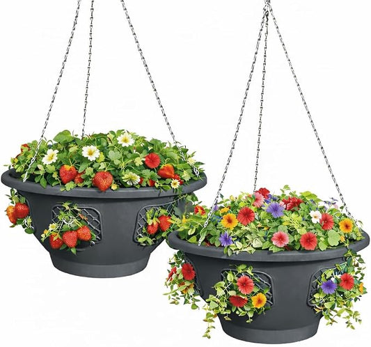 Ultimate Hanging Baskets - Strawberry, Tomato, Flower, and Herb Outdoor Planters - Use Garden Pots for Growing Plants Outside On A Deck, Fence, or Balcony (2)