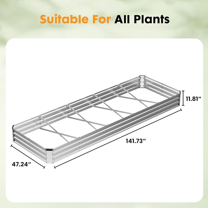 DUMOS Galvanized Raised Garden Bed Outdoor, 12x4x1ft 2 Pack Raised Metal Planter Box, Rust-Resistant Steel Garden Planter, Rectangular Gardening Flower Bed for Vegetables Flowers Herbs, Open Bottom