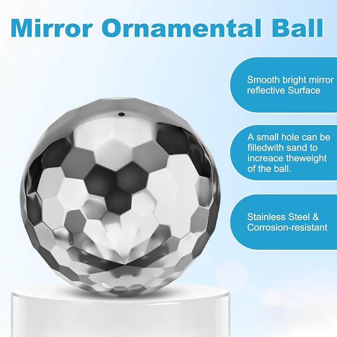 M METERXITY 1-Pack Garden Gazing Globes Ball Sculptures Diamond 6 Inch 304 Stainless Steel Hollow Mirror Reflective Floating Ball for Garden/Pond/Home/Yard Outdoor Decoration [Silver]