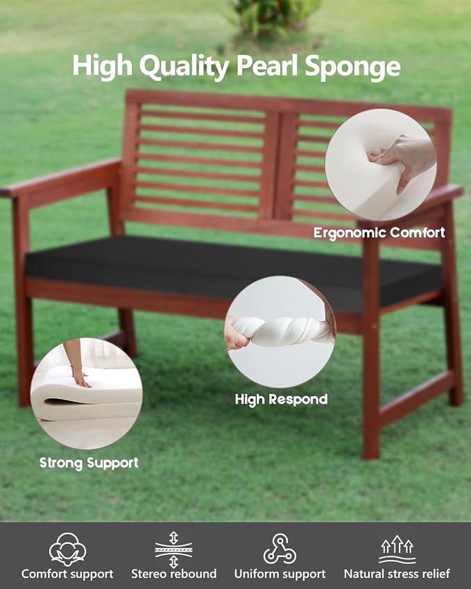 Bench Cushion 32x12x2 inches, Strengthen Waterproof Outdoor Seat Cushions, High-Density Bench Pad, Detachable Cover Cushion for Bench, Outdoor Cushions for Patio Garden Swing Furniture - Black