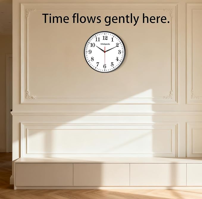 12 Inch Wall Clocks Battery Operated, Modern Wall Clock, Large Number Classic Silent Non Ticking Analog Decorative Wall Clocks for Living Room Bedroom Kitchen Gym Office Outdoor Clock, Black