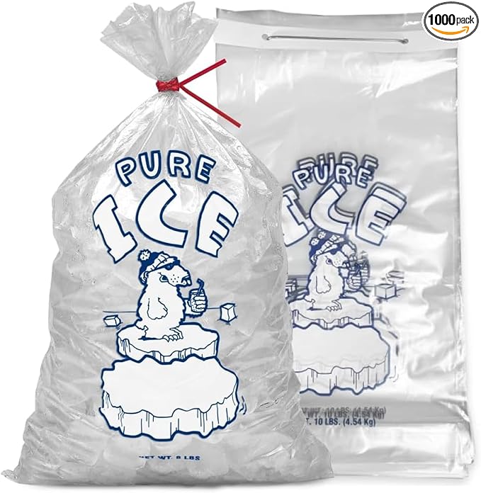 Ice Bags 10 lb, 1000 Count – Wicketed with Twist Ties – Heavy Duty Bulk Ice Bags for Ice Machines & Commercial Use – Fits Ice Bagger Machines – Wicked Metal – By Interplas