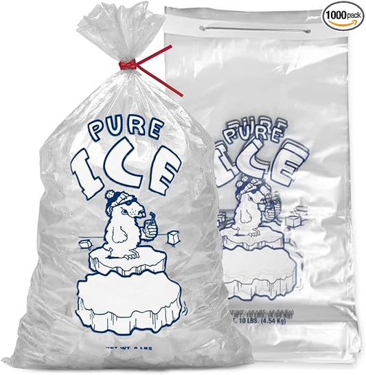 Ice Bags 10 lb, 1000 Count – Wicketed with Twist Ties – Heavy Duty Bulk Ice Bags for Ice Machines & Commercial Use – Fits Ice Bagger Machines – Wicked Metal – By Interplas