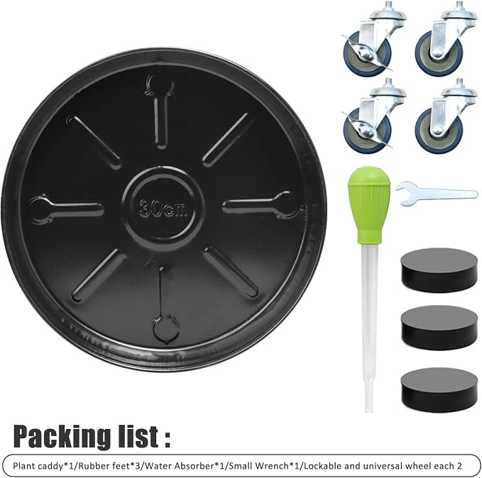 1 Pack 12.2 Inch Metal Plant Caddy With Lockable Wheels,Plant Stand Dolly for Heavy Planter,Wheeled Planter Saucer Tray,Rolling Plant Stand,Heavy-Duty Plant Caddy for Indoor and Outdoor(Black)