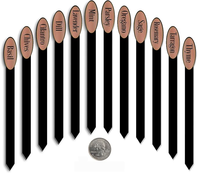 Herb Garden Stakes 08in Simple & Sleek 12/Set Engraved Flexibrass Acrylic Plant Markers Copper