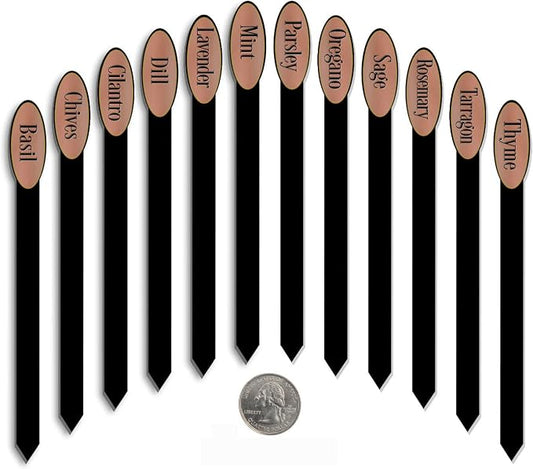 Herb Garden Stakes 08in Simple & Sleek 12/Set Engraved Flexibrass Acrylic Plant Markers Copper