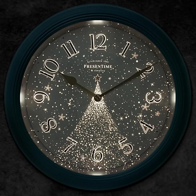 Presentime & Co. 12.6" Luminous Modern Wall Clock, Silent no Ticking, Forest Green Color, Night Light, Lighted Clock with Smart Sensor. Wall Decor for Living Room, Bathroom, Kitchen.