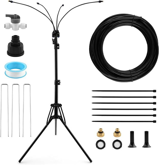 Standing Misters for Outside Patio, Adjustable Height 3.38-5.25 FT Stand Misting System for Cooling Outdoor, 25.59 FT Water Mister for Mist Playing, Backyard, Sprinkler