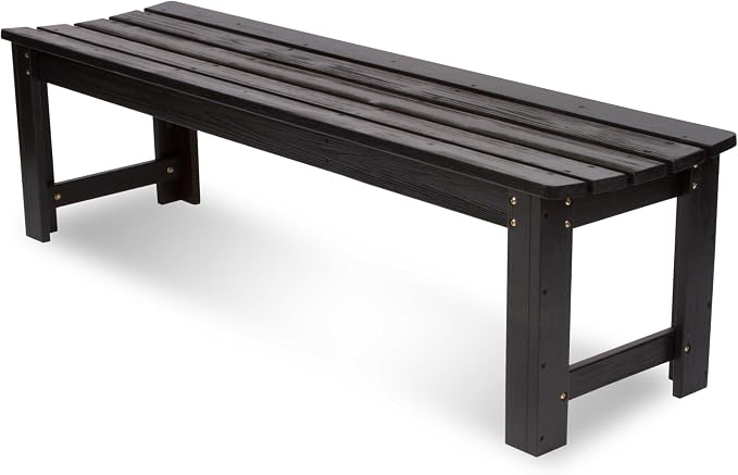 Shine Company Outdoor Wooden Backless Patio Garden Bench, 5 Ft, Black