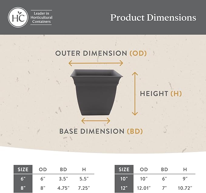The HC Companies Eclipse Square Plastic Planter w/ Attached Saucer - Outdoor & Indoor Plant Pot with Drainage Holes - Lightweight, UV-Resistant Plastic Pots For Plants (10" Warm Gray, Pack of 1)