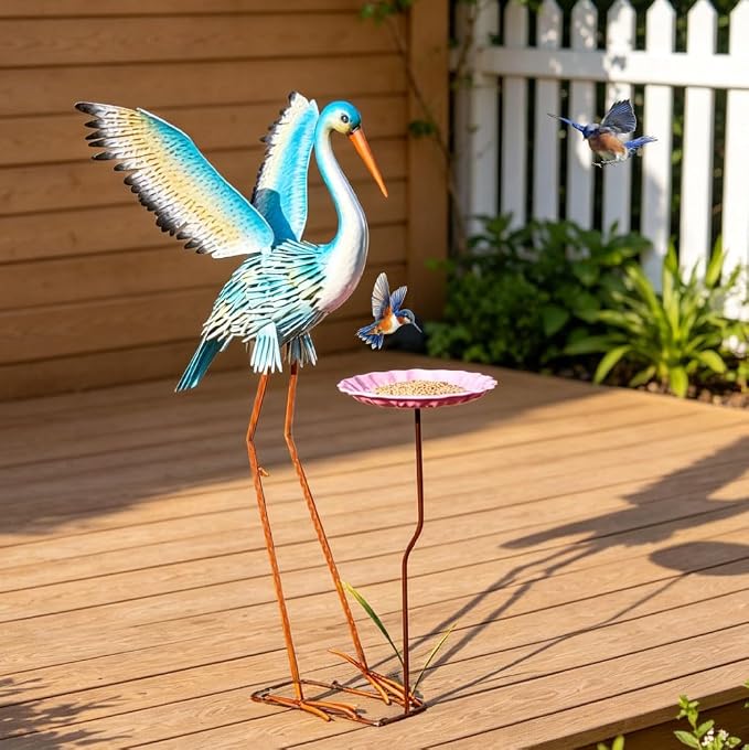 39" Garden Statue Extra Large Heron Sculpture | Metal Yard Art Lawn Ornament Outdoor Decor Backyard Pond Porch Patio Landscape 3 U Stakes Windproof Bird Lover Gift