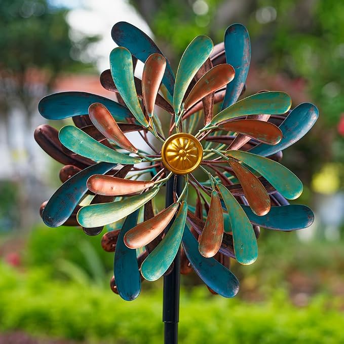 Stargarden Wind Spinners Outdoor, 13.2" Dia Metal Wind Spinner | Decorative Windmill with Stake for Yard Garden Lawn