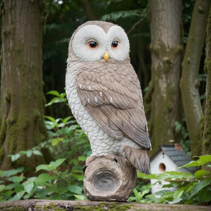 Owl Outdoor Statues Garden Yard - Decoration Home Decor Indoor Desk Tabletop Collectible Figurines Ancient Retro Collection 11" x4.5" x5 Inch