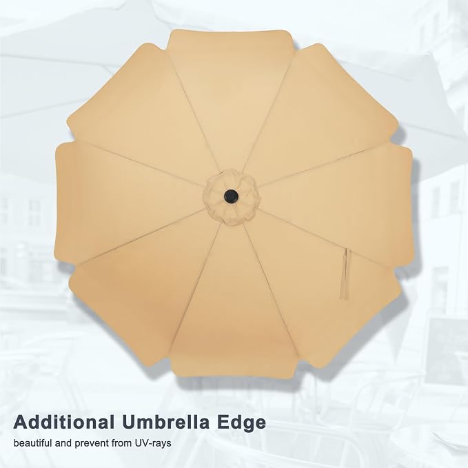 MASTERCANOPY 10ft Patio Umbrella with Valance, Crank and Tilt – 8 Ribs Outdoor Market Umbrella, UV/Fade Resistant, Waterproof Canopy with Wind Vent for Garden, Deck, Backyard, Pool (Khaki)