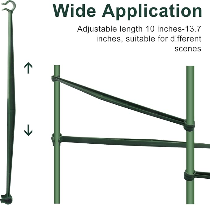 Jiozermi 30 Pcs Stake Arms for Tomato Cage, Plastic Tomato Cage Connectors 11.8" Expandable Trellis Connectors for Tomatoes Stakes Climbing Plants Vegetables Tomato Cage Attach 11mm Diameter