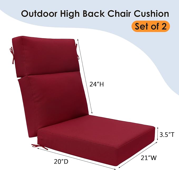 Unimatta Outdoor High Back Chair Cushion Seat Pads, 44 x 21 Inch Water-Repellent & Fade-Resistant Patio Furniture Cushions with Ties for Adirondack, Rocking Chairs, Red