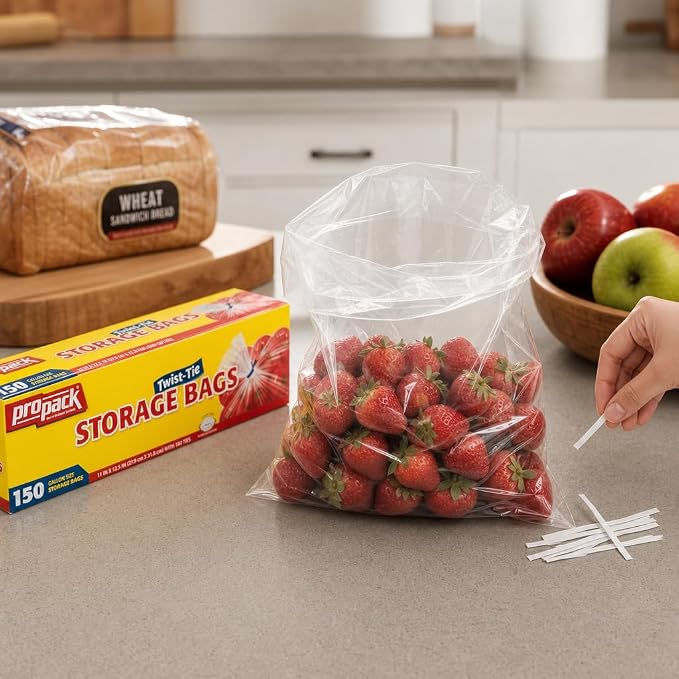 1 Gallon Storage Bags with Twist Ties, 600 Count - Clear Plastic Food Storage Bags for Sandwiches, Snacks, Fruit, Produce & Freezer