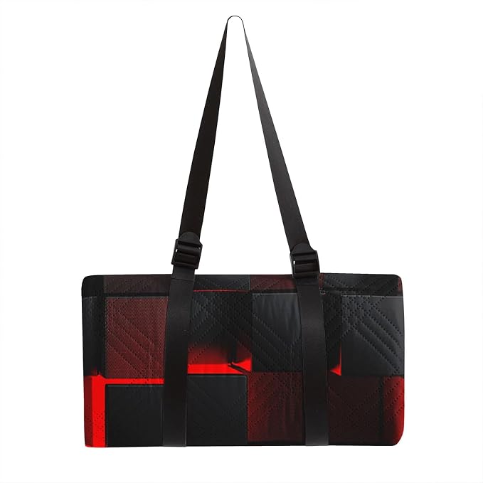 Outdoor Picnic Blanket Portable Ultrasonic Waterproof Picnic Black Red Stereoscopic Square Printed Camping Beach Mat for Sand and Wet Grass Hiking (Black Red Square L