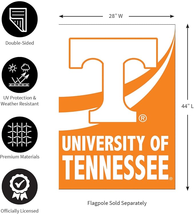 Team Sports America NCAA University of Tennessee House Flag, 28 x 44, Double Sided Garden Flags for Outside, Outdoor College Flags & Banners for Gardens Patio, Indoor Wall Decor Flag for Room