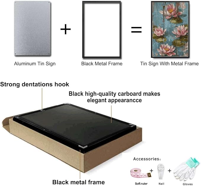 Metal Sign Tin Sign Vintage Wall Art Vintage Tranquil Water Lilies Tin Sign for Shabby Chic Interiors Rustic Elegance and Corrosion Re Vintage Sign for Home Decor 12×16 Inches with Metal Frame