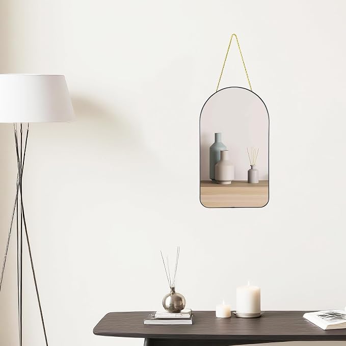 Funerom Decorative Arched Wall Mirror with Black Frame, 15.8 x 9 inches | Small Modern Hanging Mirror for Bedroom Bathroom