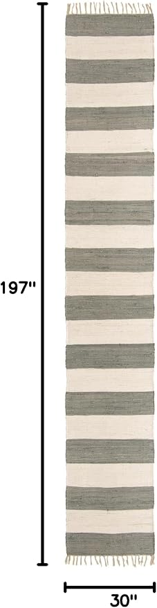 Unique Loom Chindi Rag Collection Area Rug - Striped (2' 6" x 16' 5" Runner, Gray/ Ivory)