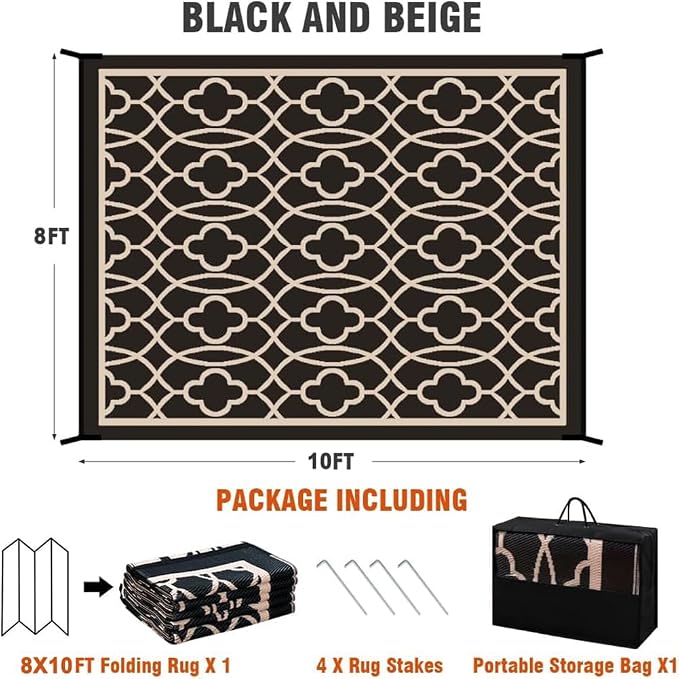 Pendolr Outdoor Rug Waterproof 8x10 ft Outdoor Carpet Patio Rug Mat Reversible RV Camping Rug Plastic Straw Rug Outside Outdoor Area Rug for Patio Deck Balcony Backyard Picnic Beach