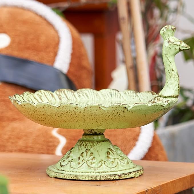 HOUYANG Cast Iron Bird Baths for Outdoors,Metal Bird Feeder,Garden Yard Table Decor | Heavy-duty material suitable for all seasons; also ideal for storing fruit, snacks, and small items indoors.