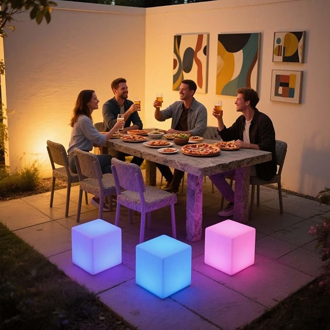8-in Solar Cube Light Outdoor Waterproof, 16 Colors Illuminate Cube Floor Lamp, Dimmable Glowing LED Tesseract Cosmic w/Ground Stake & Remote Dynamic Effect for Garden Yard Patio Mood Ambient Lighting