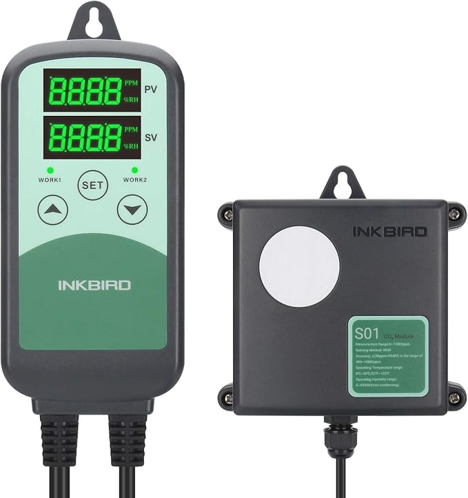 Inkbird ICC-500T CO2 Controller CO2 Meter Carbon Dioxide Controller for Grow Room and CO2 Generator, with CO2 Sensor for Home Grower (CO2 Controller + S01 Sensor)
