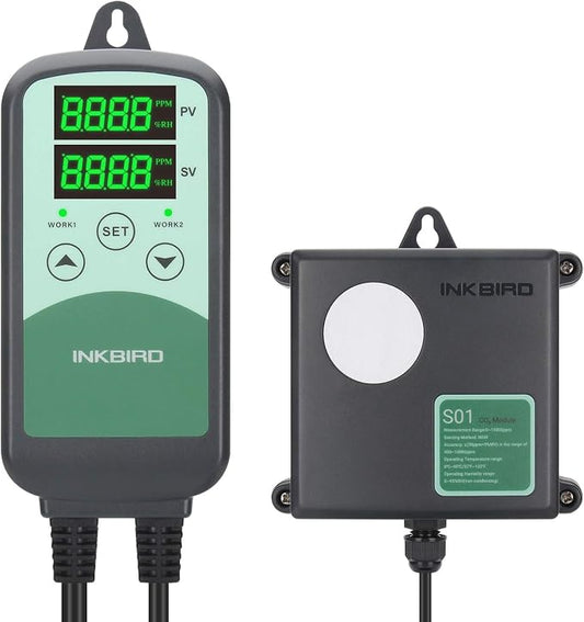 Inkbird ICC-500T CO2 Controller CO2 Meter Carbon Dioxide Controller for Grow Room and CO2 Generator, with CO2 Sensor for Home Grower (CO2 Controller + S01 Sensor)