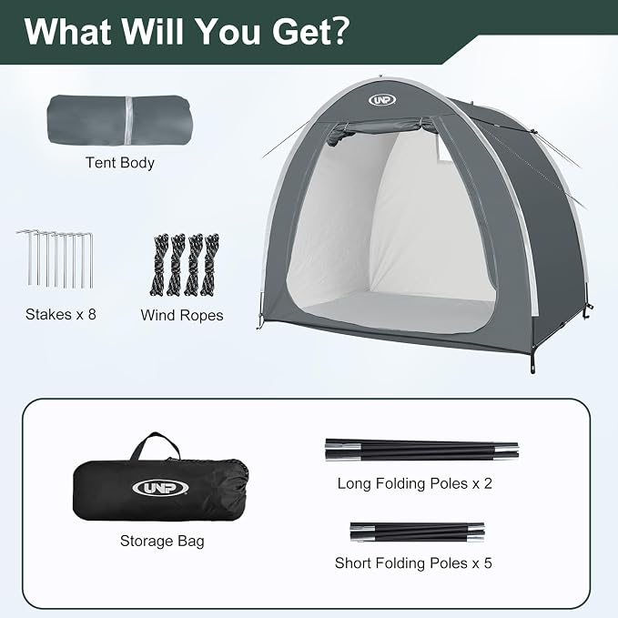 UNP Bike Storage Shed Tent, Portable Outdoor Bike Storage Tent with 210D Oxford Thick PU4000 Waterproof for 1/2/3/4 Bikes, Bike Covers Storage Shed for Bicycles, Lawn Mower, Garden Tools