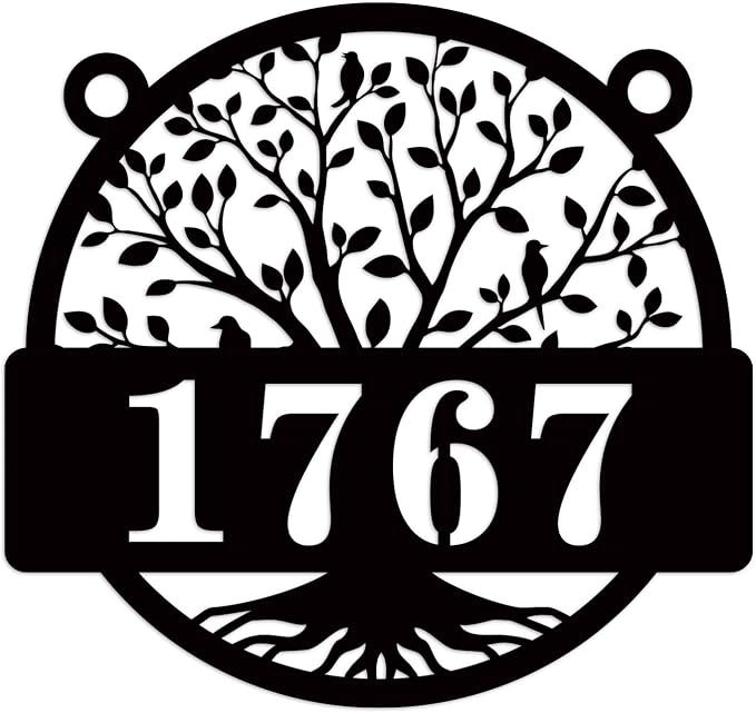 Custom Metal House Sign,Metal House Street Number Sign, Custom House Number Garden Flag, Hanging Lamp Post Address Plaque with House Number, Metal Address Sign for Yard, Hanging Mailbox Numbers Plaque