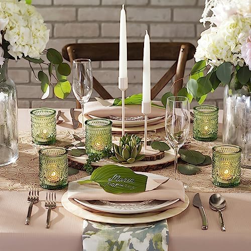 DEVI 24pcs Green Votive Candle Holders for Wedding, Glass Tea Lights Candle Holder, Green Baby Shower St. Patrick's Day Table Decor, Vintage Depression Glass Candle Holders for Table Centerpiece - Image 6