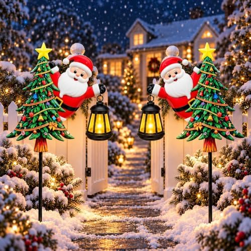 Solar Santa Claus Stake Light 2 Pack, Waterproof Outdoor Christmas Decorations, Auto‑On Outdoor Christmas Decorations for Yard, Lawn, Holiday Xmas Garden Decor by Unknown