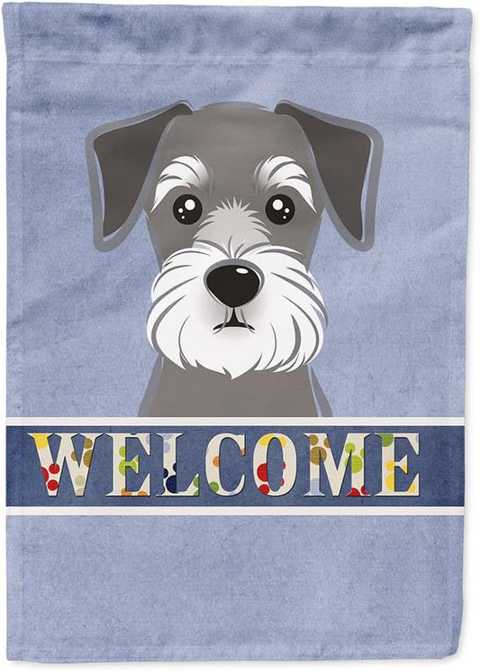 Caroline's Treasures BB1392CHF Schnauzer Welcome House Flag, Blue Large Porch Sleeve Pole Decorative Outside Yard Banner Artwork Wall Hanging, Polyester, House Size, Multicolor