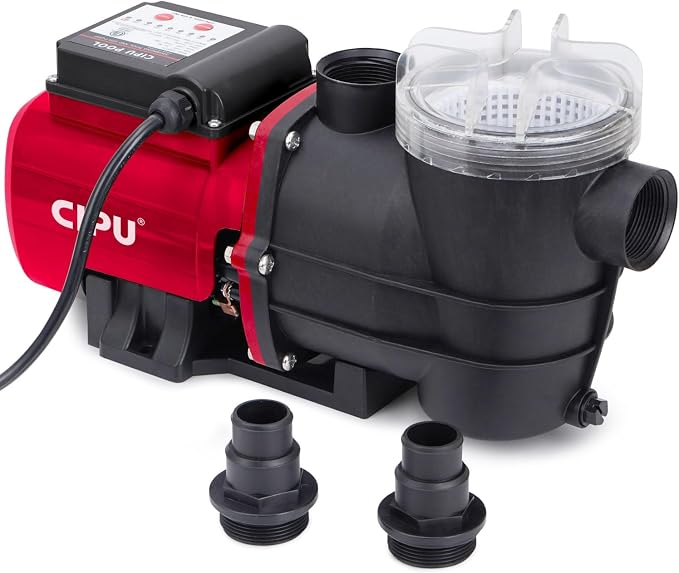 CIPU 1/2 HP Pool Pump with Timer, 3120 GPH, Filter Basket, 115V | Self-priming 3120GPH above ground pool pump includes timer function & hose adapters replacement for sand filter system.