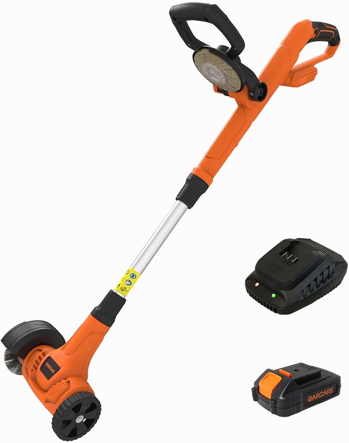GARCARE 20V Cordless Patio Cleaner - Electric Crack Sweeper with Nylon & Steel Brush, 4.0Ah Battery for Driveway, Block Paving, Moss & Weed Removal