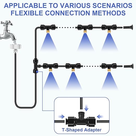 GMAULEE Misting Cooling System, DIY 33FT(10M) Misting Line +7 Brass Mist Nozzles+ a Brass Connector(3/4'') Outdoor Mister System for Patio Waterpark Garden Trampoline Greenhouse