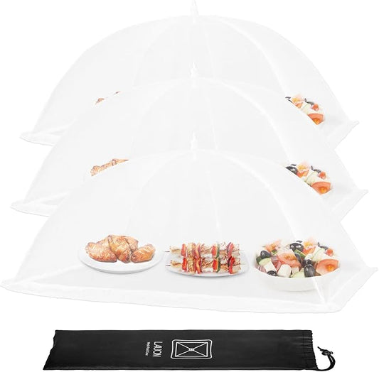Extra Large Food Cover, 3 Jumbo (40"X23.7"), White Mesh Plate Serving Tents, Pop-Up Umbrella Screen Tents, Patio Net for Outdoor Camping, Picnics, Parties, BBQ, Collapsible and Reusable