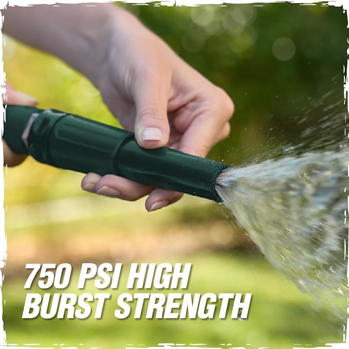 RUGGED RHINO Metal Garden Hose with Spray Nozzle, 50FT, 304 Stainless Steel, 750 PSI Burst Strength, Heavy Duty Flexible Water Hose, Kink Resistant, Leakproof for Yard, Lawn and Outdoor Use, Green
