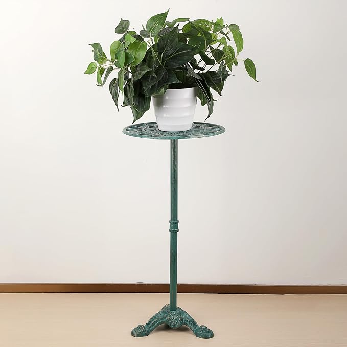 OwnMy Cast Iron Tall Plant Stand Heavy Duty Flower Pot Holder, Decorative Pedestal Potted Plant Rack, Indoor Outdoor Wrought Iron Large Single Plant Stand for Patio Garden Home, Antique Green
