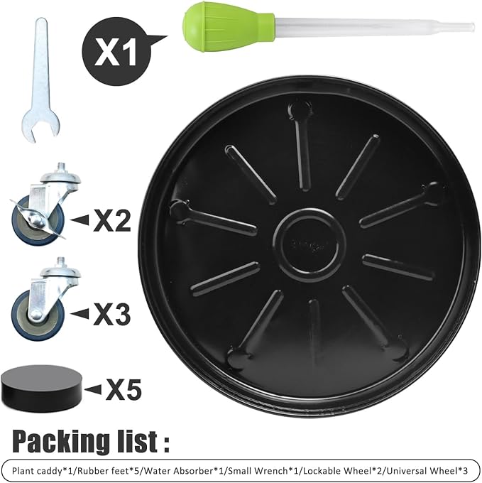 1 Pack 17 Inch Metal Plant Caddy With Lockable Wheels,Plant Stand Dolly for Heavy Planter,Wheeled Planter Saucer Tray,Rolling Plant Stand,Heavy-Duty Plant Caddy for Indoor and Outdoor(Black)