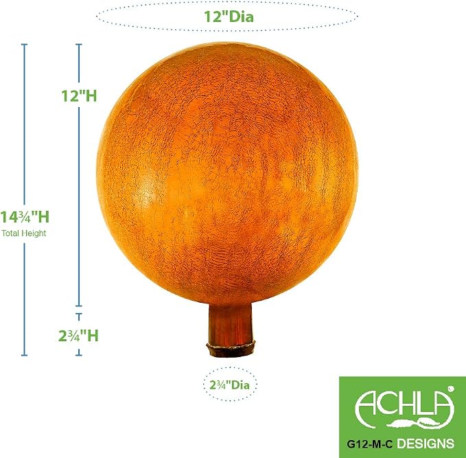 Achla Designs 12-Inch Crackle Gazing Globe Ball, Mandarin
