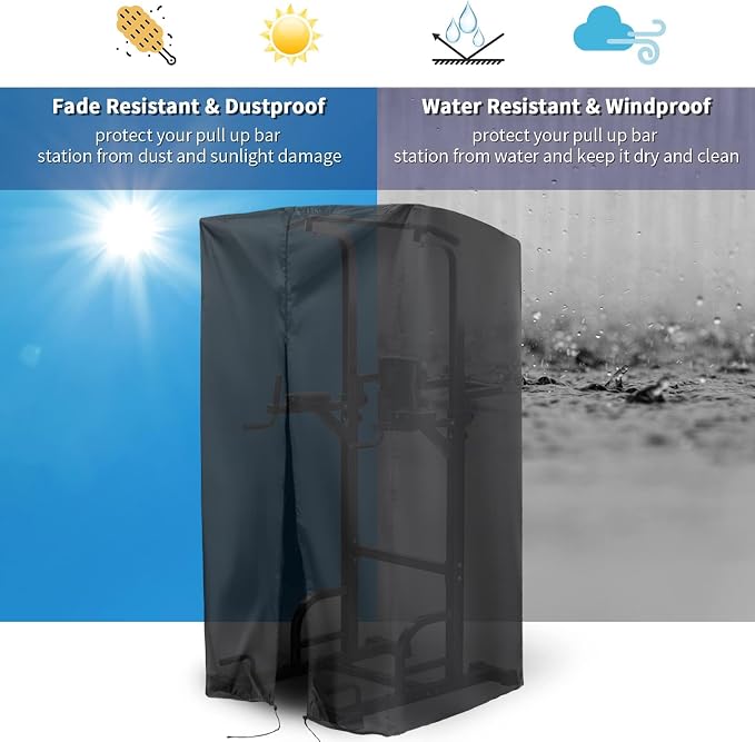 Pull Up Bar Station Cover for Power Tower Outdoor,Pullup Dip Station Cover | 42x40x88,Waterproof Dustproof Heavy Duty Oxford Fabric Cover with Zipper,for Free Standing Pull Up Bar at Highest Position