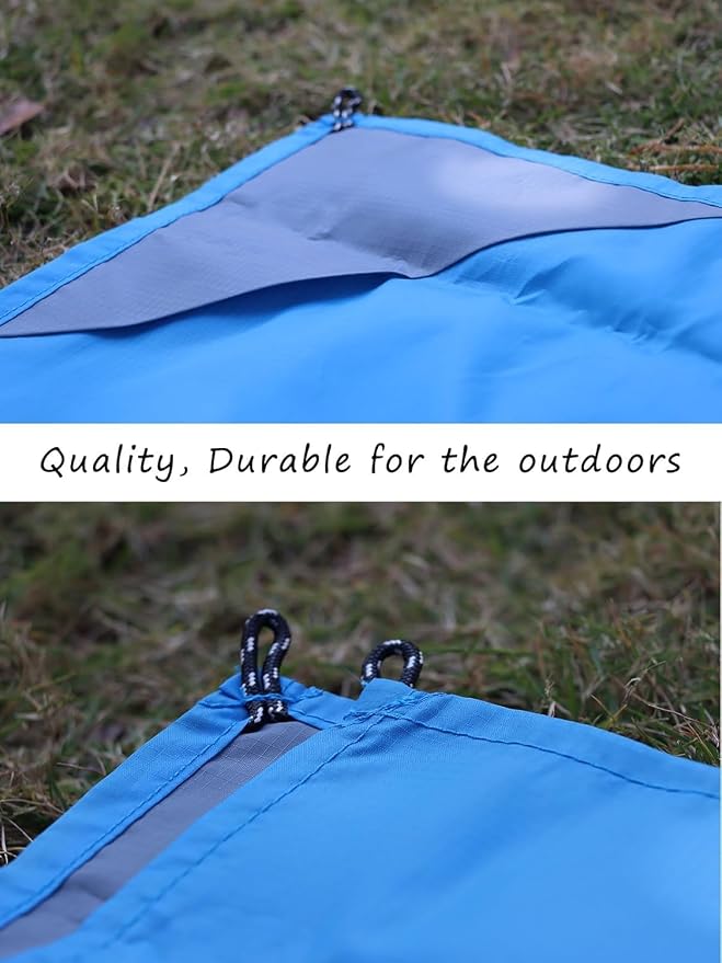 Orga'Neat Pocket Picnic Blanket, Beach Mat Waterproof Sandproof, Compact Lightweight Small Tarp for Camping, Hiking, Backpacking, Festival, Travel, Foldable in Bags (Blue/Grey, 55"x79")
